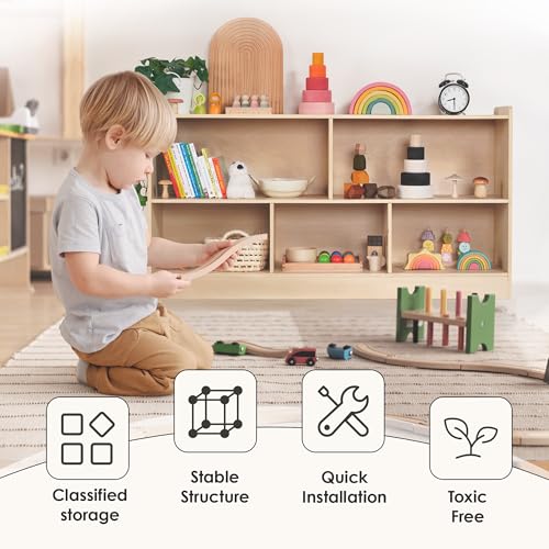 5-Section Wooden Toy Shelf for Kids, Montessori Shelf Storage with Open Shelving & Customizable Layout | Safe, Sturdy Design for Kids Room, Classroom & Playroom - Image 4