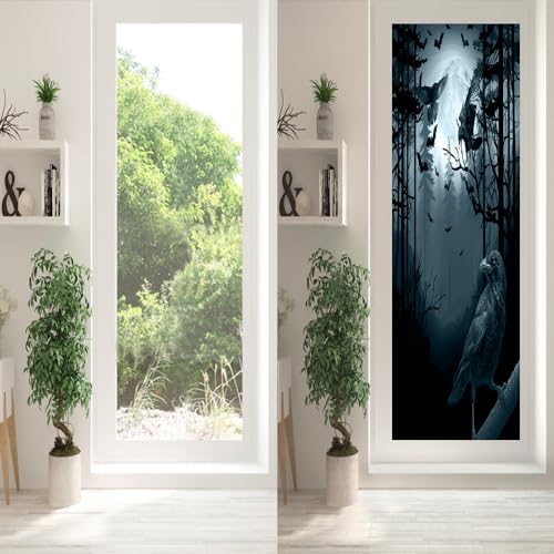 Vinilo para ventana Rustic Gothic Full Moon Crows 17.7x23.6 in miniatura 2