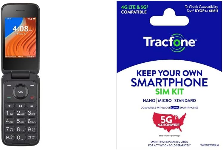 TracFone TCL Flip 2, 8GB, Black - Prepaid Flip Phone (Locked) & Keep Your Own Phone CDMA Prepaid SIM Kit (Locked to