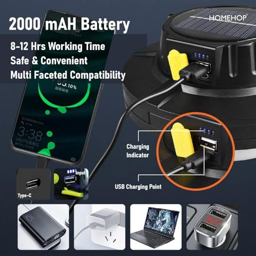 Image of Homehop Solar Light Outdoor Home Garden 40W Waterproof USB Portable LED | Solar Emergency Light Rechargeable Automatic Wireless Camping Hanging Lamp For Tents, Garage and Indoor (ABS-Pack of 2)
