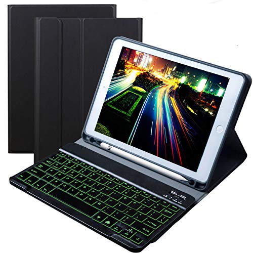Keyboard Case for Apple10.2 inch iPad 2021 9th & 8th & 7th Gen, Air 3, Pro 10.5 - Eoso 7 Color Backlit Detachable Cover Built-in Pencil Holder(10.2/10.5, Black)