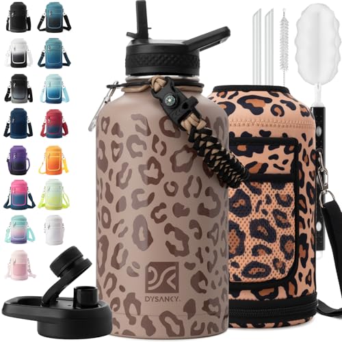 Insulated Water Bottle | Thickened Stainless Steel Vacuum Metal | Portable Sports Half Gallon Large Water Jug for Gym and Hiking with Straw, Carrier Bag, Handle Strap | BPA-Free 64 oz