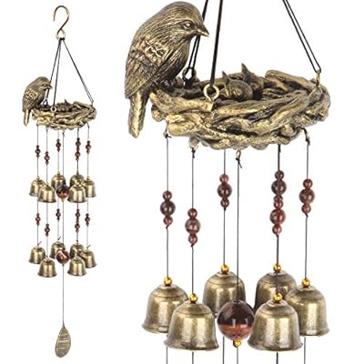 Gardenvy Bird Nest Wind Chime, Bird Bells Chimes with 12 Wind Bells for Glory Mother’s Love Gift, Garden Backyard Church Hanging Decor, Bronze