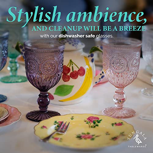 Yungala Colored Wine Glasses Set Of 6 Colorful Glass Goblets-Colorful Wine Glasses-Wine Goblets Are Dishwasher Safe, Colored Glassware With An Embossed Vintage Colored Goblets Pattern Like Crystal #TOP6