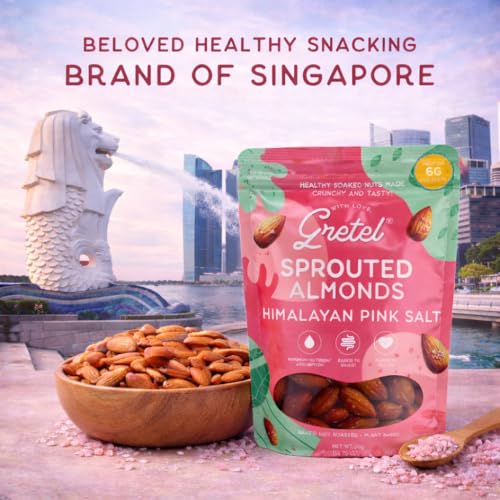 Image of Gretel Himalayan Pink Salt Sprouted Almonds 50 gm | Soaked, Dried & Baked not Roasted | Crunchy California Badam | Rich in Protein | Zero Cholesterol Dry Fruits | Vegetarian Healthy Snack I Brand of Singapore |