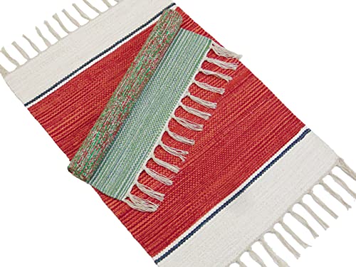 Image of MDZ Hand Woven Cotton Modern Assorted Border Rug | Size: 16 inchx24 inch Inch or 40x60 cm | Color: Assorted Multi | Machine Washable | Eco Friendly | Multi Uses (Combo of 2 Pcs.)