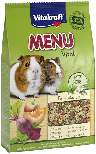 VITAKRAFT- Menu Vital, Aliment Pour Cochons D’Inde, Avec Pomme, Potiron, Betterave Rouge, Enrichi Aux Herbes, Sans Sucre Ajouté Ni Céréales (1X 5Kg)