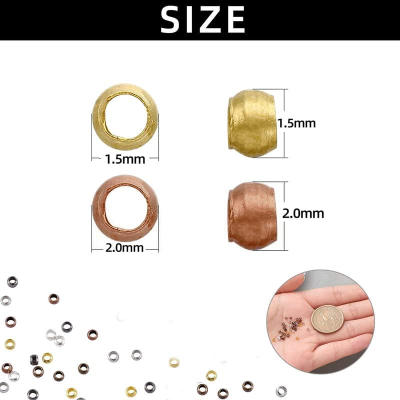 3000 PCS Crimp Beads Kit 1.5mm+2.0mm Copper Jewelry Making Beading Supplies for DIY Bracelet Earring Making Clamp End Stopper Spacer - Image 3