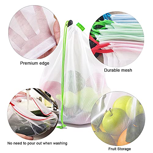 16 Pcs Mesh Small Toy Bags For Storage, 3 Sizes Reusable Mesh Drawstring Produce Bags Puzzle Bag For Kids Storage Playroom Organization, Fruits, Vegetable #TOP2