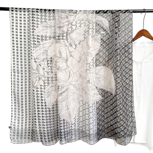 Image of Scarf Stole for Women - 185 x 135 cm Chiffon Scarf with Floral Print | Lightweight Scarf, Soft Stole for Women | Satin Feel Neck Scarf | Women Accessory