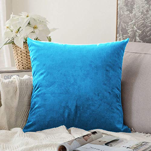 Image of Khooti Velvet 200 TC Cushion Cover Pack Of 1-14 inchX14 inch /36X36 Cm-Bondi Blue-Soft Pillow Covers Cushion Case For Sofa Bedroom Living room Chair Car