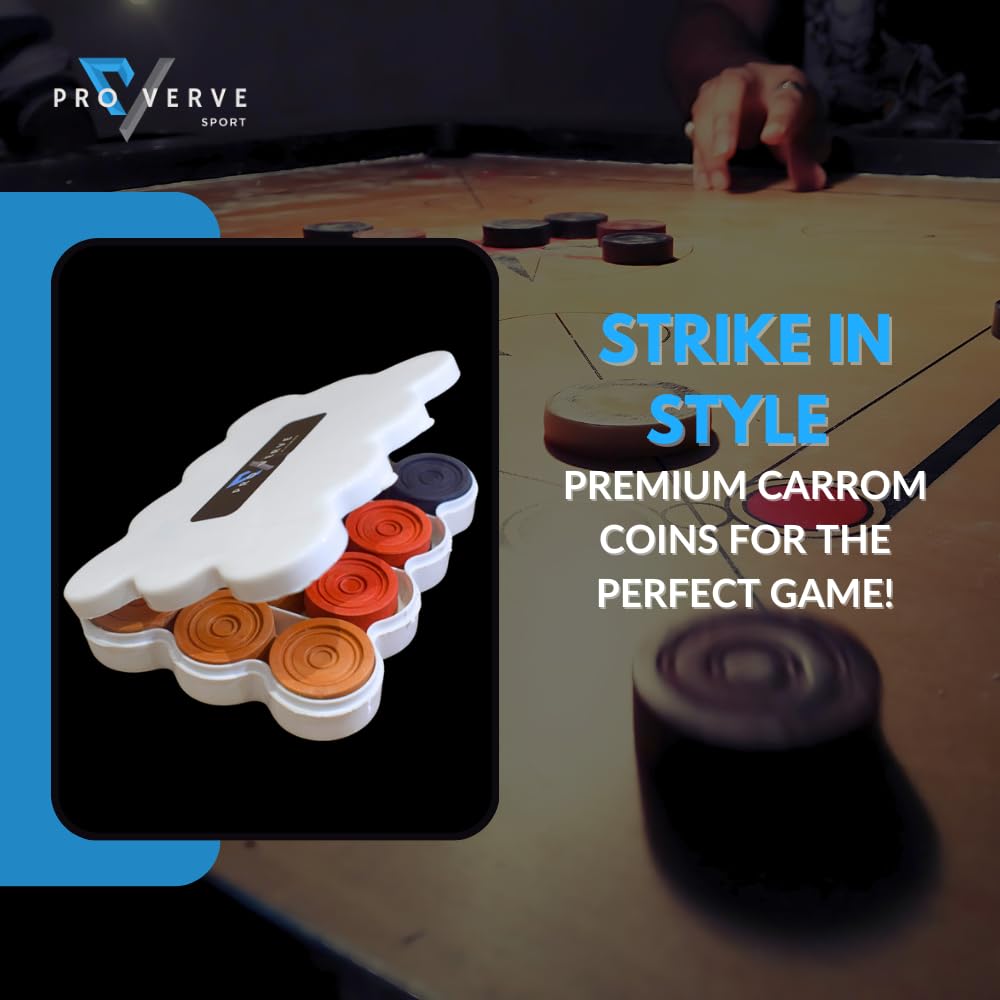 Proverve Carrom Coins Set with Floral Striker & Disco Powder | 8mm Plastic Wooden Look Carrom Board Coins Combo for Kids & Adults | Carrom Accessories Kit (24 Coins) 1