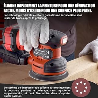 TEENO Ponceuse Orbitale Sans Fil 20V - Ponceuse Excentrique 125mm 6000-12000 tr/min, Kit Complet avec 25 Papiers de Verre, Batterie 4.0Ah et Système d'Aspiration