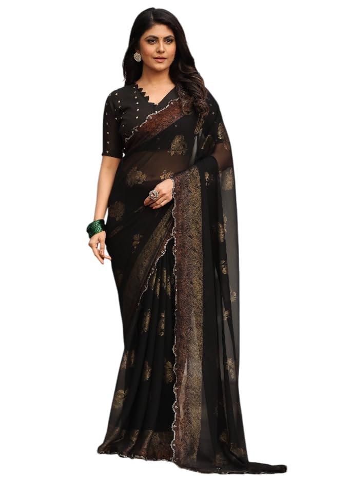 Jaanvi fashion Women's Georgette Printed Saree With Blouse Piece