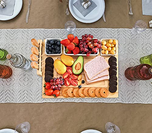 Goklmn Nature Kaasplank, karcuterie-plankset met afneembare leiplaat, kaasdienblad met 3 porseleinen borden voor… - Afbeelding 8