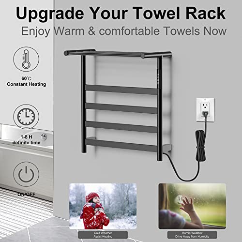 Vjass Towel Warmer For Bathroom,4 Bar Towel Heater Rack With Top Shelf,Sus304 Stainless Steel Matte Black, Plug-In/Hard-Wired #TOP6