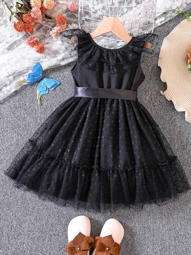 Image of TAGAS Girl Swiss Dot Ruffle Trim Belted Dress || Bagy Girl Dress||Baby Frock ||Sleeveless Dress for Girls