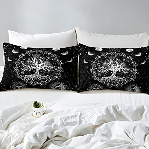 Loussiesd Sun and Moon Bed Sheet Set Bohemian Tree Butterfly Psychedelic Hippie Fitted Sheet for Boys Girls Galaxy Astrology Double Size - Image 4