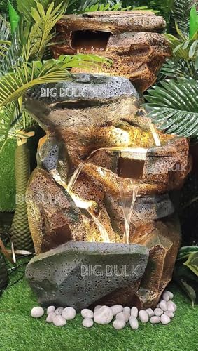 Image of 5 Tier Stone Look Fiber Fountain for Home Decor /Living Room /Hall /Office /Garden /Puja Room Indoor Outdoor Fountain (55L x 41W x 101H)