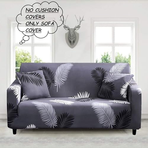 Image of Gurnoor Universal Triple Seater Sofa Cover Big Elasticity Cover for Couch 140 GSM Sofa Slipcover (Grey-Leaf, 185-230cm)