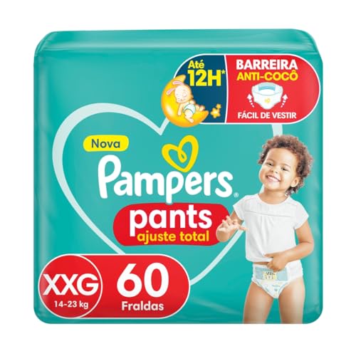 Fralda Pampers Pants Ajuste Total Tamanho XXG, Fácil de Vestir, 60 Unidades