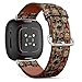 CJBROES Replacement Leather Watch Band, Compatible with Fitbit Versa 3 and Fitbit Sense of Wristband Bracelet Accessory - Greek Key Meander Floral