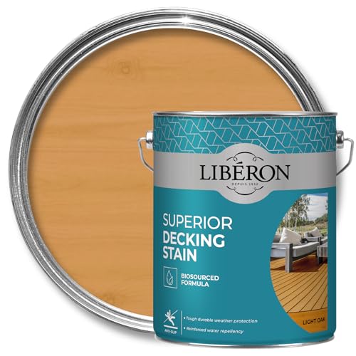 Libéron Superior Decking Stain - Durable Protection Against Extreme Weather - UV & Water-Resistant Finish - Anti-Slip - Biosourced Formula - Light Oak - 5 litres