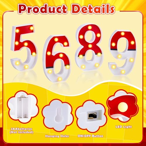 LED Number Lights Cartoon Themed Birthday Decorations LED Light Up Number Centerpieces Table Decoration for Party Supplies Backdrop Wall Decor for Birthday Party Decorations (Number 5)