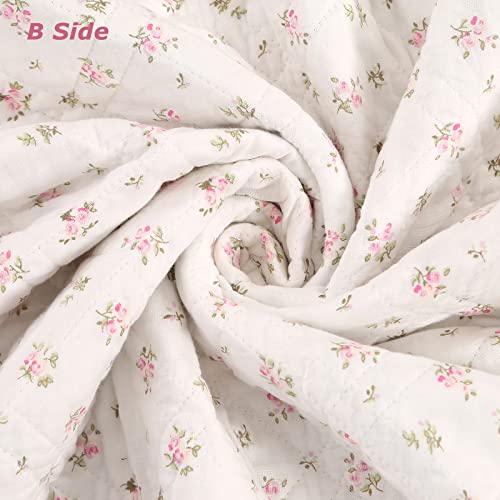 Image of KINBEDY 100% Cotton Quilts Twin Size Pink Floral Patchwork Bed Quilt Reversible Quilted Blankets Coverlets Bed Throws for Couch Sofa, 60 inchx80 inch