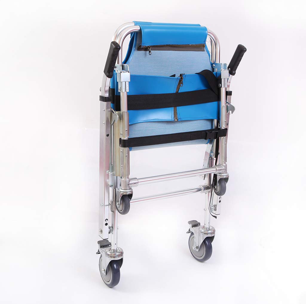 Aluminium Léger Chaise D'escalier EMS Fauteuil D'escalier d'ascenseur Médical D'évacuation d'urgence avec Boucles À Dégagement Rapide, Bleu