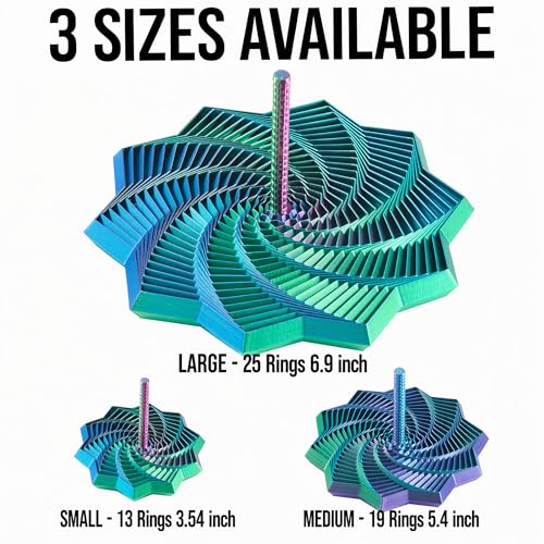 Image of 3D Printed Expanded Sensory Star with Handle, Custom Dual /Tri /Quad-Color Printing,Dual Motion Hypnotic Spiral for ADHD Focus & Stress Relief,Office Desktop Fidget Toy (Green-Blue-Purple, S-13 Rings)