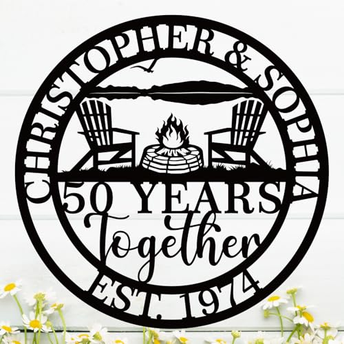 Golden Anniversary Wedding Gifts for Couple, 50th Wedding Metal Tabletop Decor with Engraved Heart, Timeless Home Keepsake for Parents,Couple,Friends