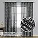 Silver Black Sheer Curtains for Bedroom - Metallic Silver Sparkle Curtains 63 Inch Length, Rod Pocket Shiny Sheer Window Curtains, Privacy Glam Sheer Curtains with Sparkles, 52 x 63 Inch, 2 Pcs, Black