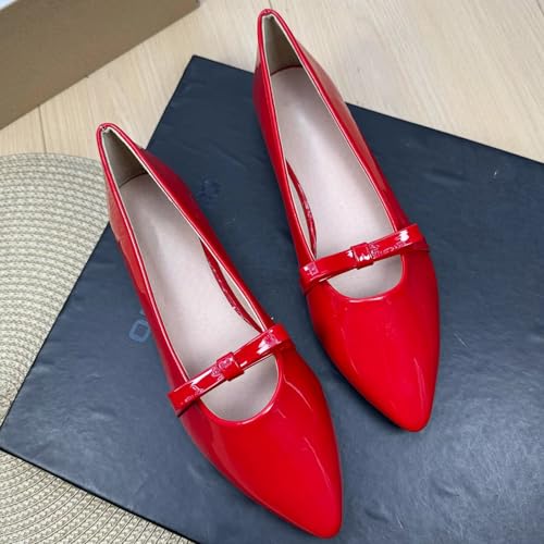 Stunner Ballets Flats for Women Pointy Toe Hollow Patent Leather Bowknot Slip on Wedding Dressy Flat Shoes3