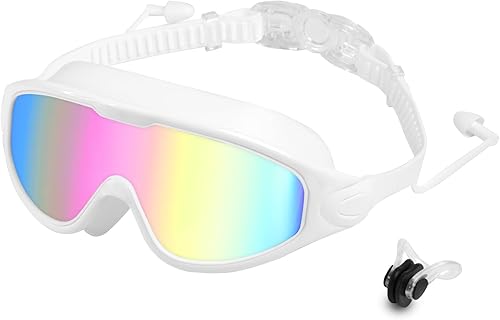 Gafas de natación para adultos, gafas de natación antivaho y UV con clip de nariz y tapones para los oídos, sin fugas