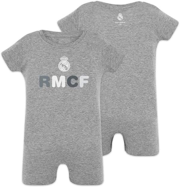 Genérico Body bebe Manga Corta compatible con Real Madrid   Unisex Baby, Gris (Gris, Talla 12 Meses)