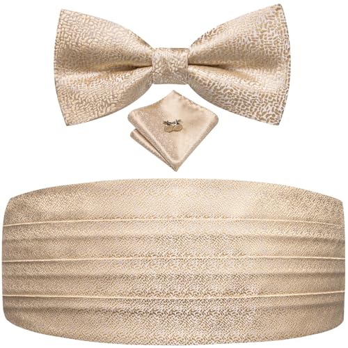 Image of Dubulle Mens Cummerbund and Bow Tie Set Paisley Floral Pretied Bowties for Men Pocket Square Cufflinks Wedding Business