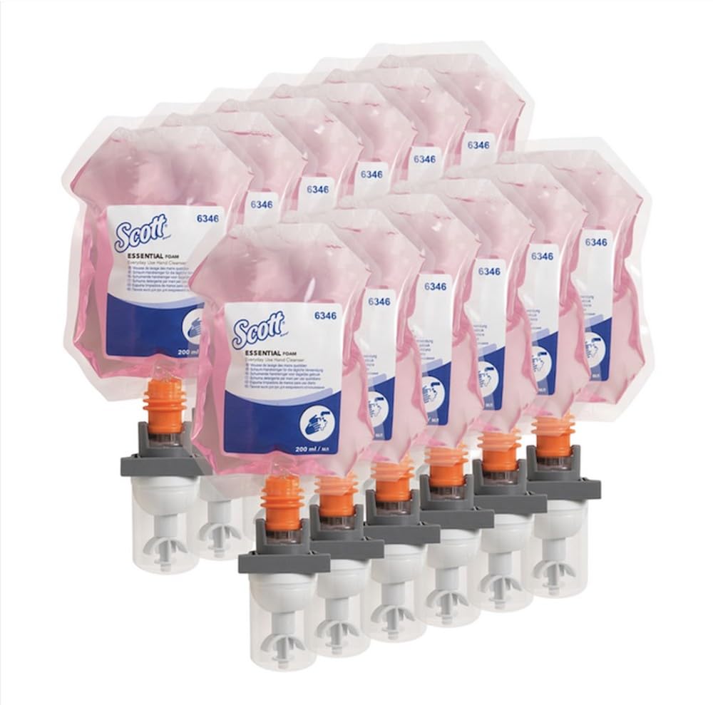 Scott Essential Mousse Lavante pour les Mains 6346, Sans Parfum, Douce & Économique – Usage Fréquent, 12 Recharges x 200 ml (2 400 ml au Total)