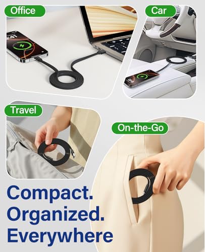 Magtame Magnetyczny kabel USB A do USB C 1 m, zwijany kabel 3 A, szybkie ładowanie, płaski kabel USB-C, zorganizowany kabel do synchronizacji danych typu C