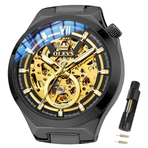 Image of OLEVS Mens Skeleton Watches Automatic Self Winding Mechanical Designer Luxury Dress Stainless Steel Waterproof Original Wrist Watches for Men