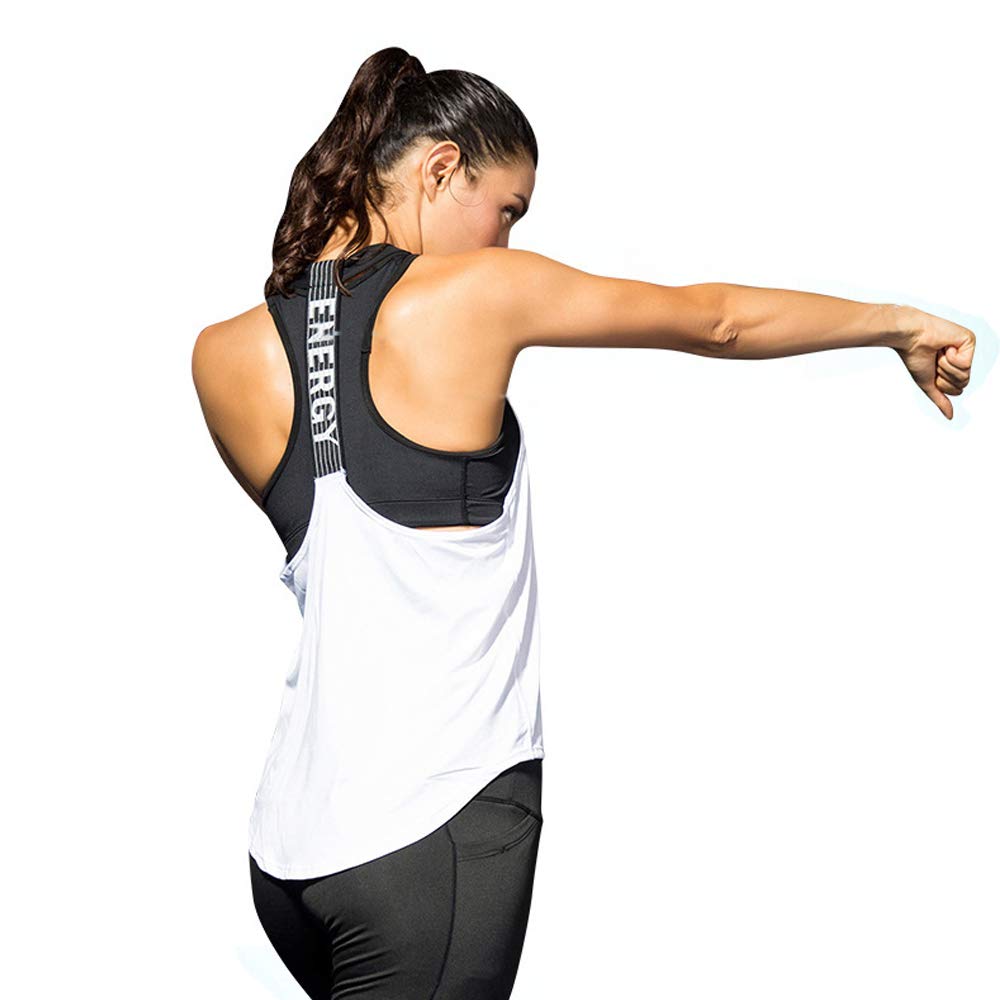 AfocuzWomen Sports Vest Top Fitness Yoga Gym Running T-Back Straps Quick-Drying Loose Baselayer Tank Top