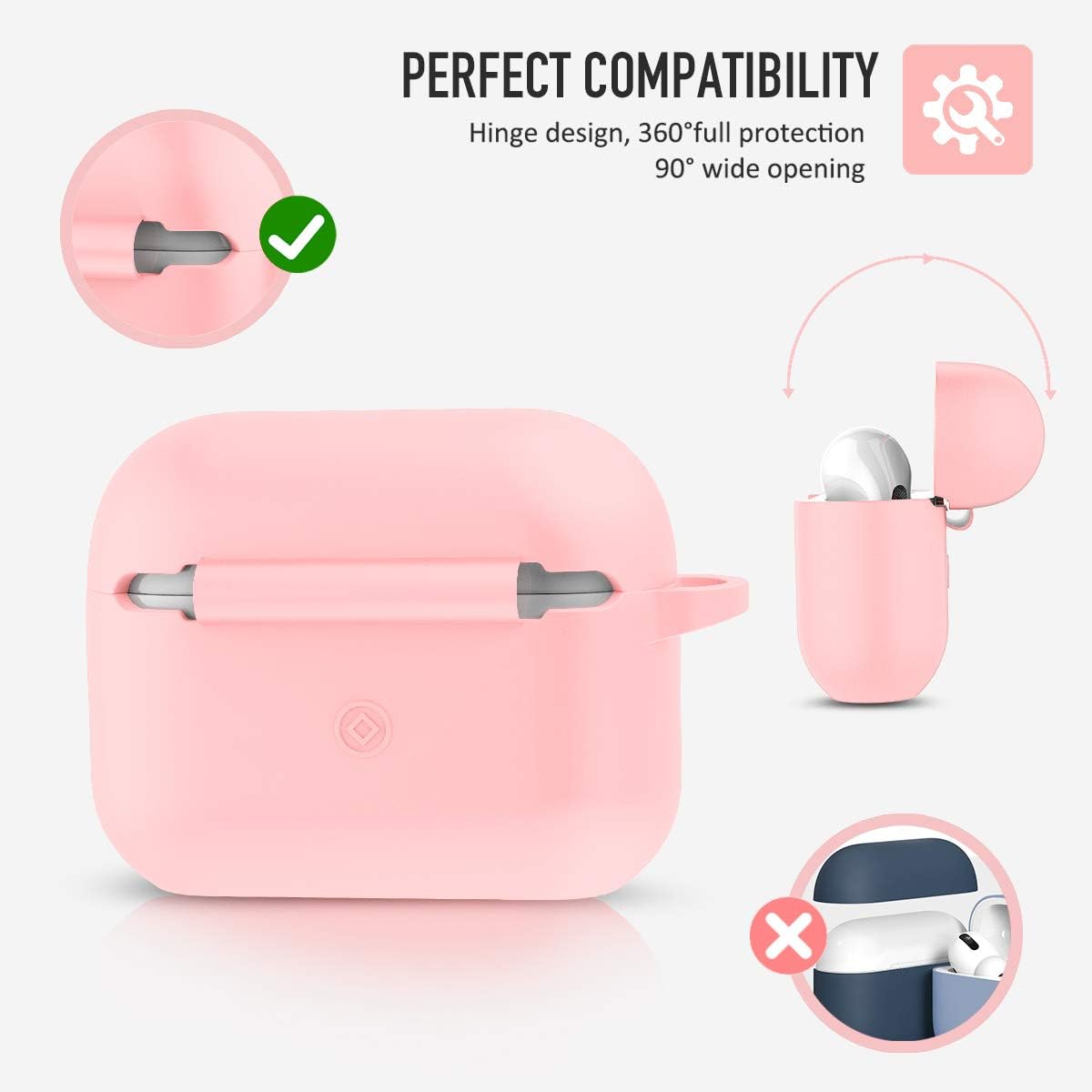 AirPods Pro Case Cover, Music Tracker Protective Silicone Carrying Case with Keychain for AirPods 3 Charging Case (Front LED Visible) (Pink)