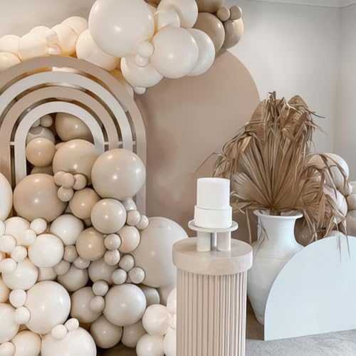 Image of White Nude Double Balloons, Neutral Balloons Double Stuffed Beige Balloons Pearl Sand White Balloons for Birthday Baby Shower Party Boho Theme Wedding Bridal Shower Anniversary Decorations Supplies