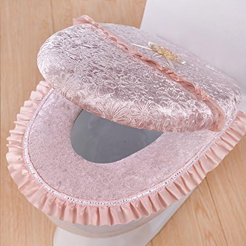 MKSFY Toilet Seat Cover 2 Sets Of Lace Paste General Thickened, Gold Velvet Pearl Powder Button