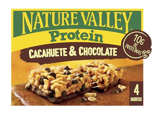 Nature Valley Protein, Barritas de Cacahuete y Chocolate con 10g de Proteína, Sin Gluten, Apto para Vegetarianos, 4x40g