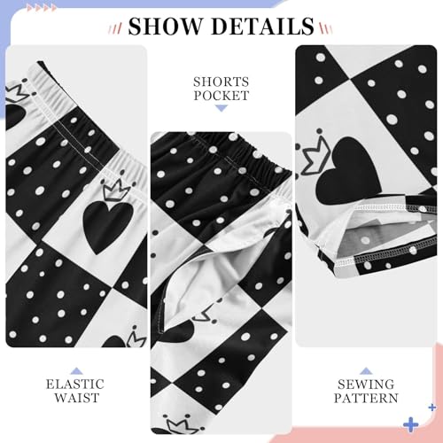 Boys' Pants Black Hearts Crowns Checkered Long Bottoms Jogger Pants Elastic Waist Trousers with Pockets S-XL4