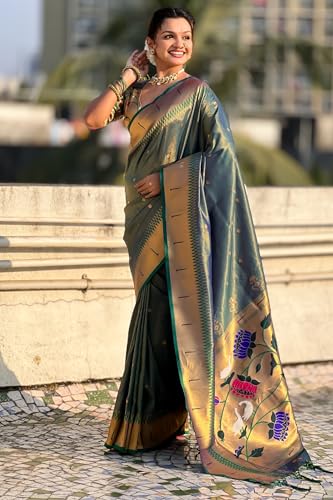 Image of SGF11 Women's Paithani Soft Lichi Silk Kanjivaram Sarees With Blouse Piece