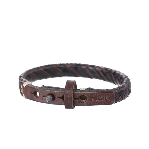 Fossil-Mens-Casual-Stainless-Steel-and-Genuine-Leather-Braided-Bracelet Fossil Men's Braided Leather Bracelet, Color: Black/Brown (Model: JA5932716)