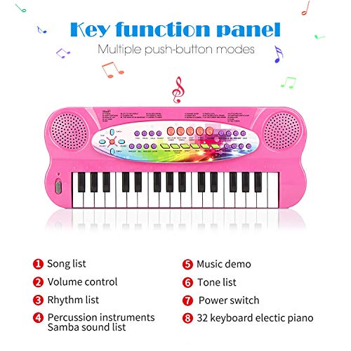 aPerfectLife 32 Keys Piano Keyboard for Kids Multifunction Portable Piano Electronic Keyboard Music Instrument for Kids Early Learning Educational Toys for 3 Year Old Girls (Pink)