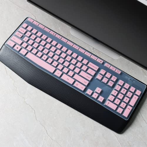 RadRab Reusable Waterproof Keyboard Cover, Compatiable for Logitech MK345 Wireless Keyboard Protective Film Desktop Keyboard Dust Cover Silicone Pad Waterproof (Pink)